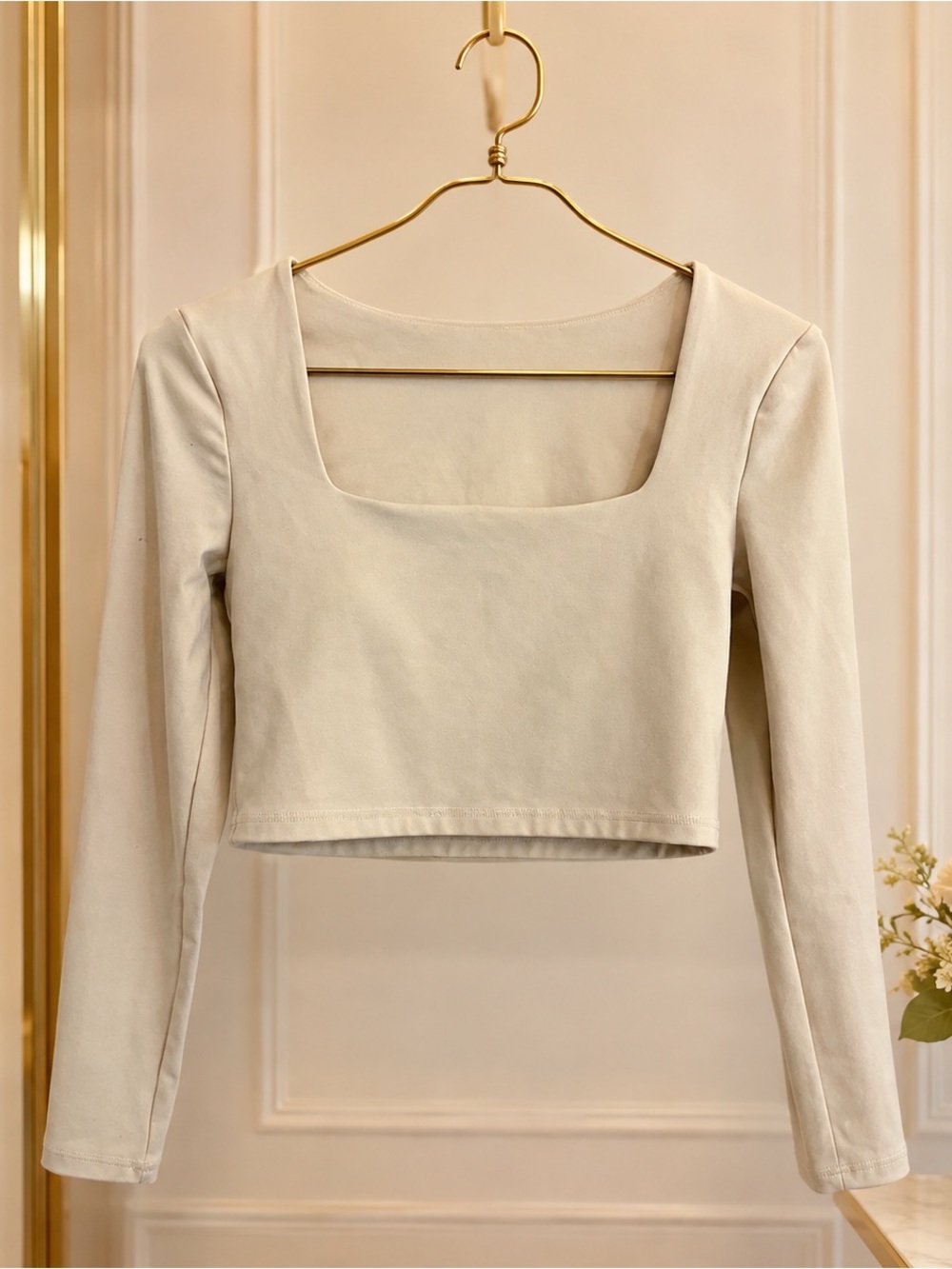 TYC Beige Square Neck Long Sleeve Crop Top Size M